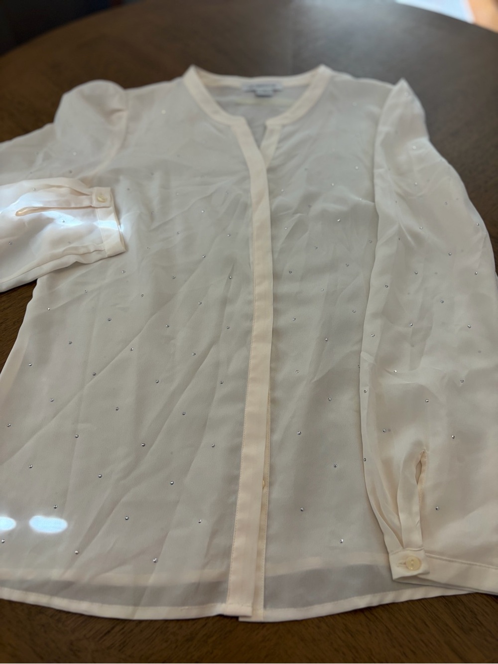 Women’s rhinestone Cream Long-Sleeve Blouse